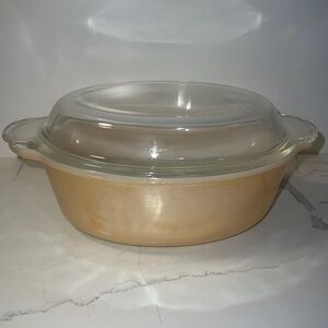 Fire King Peach Lustre Ovenware Bakeware Milk Glass Covered Casserole 1.5QT